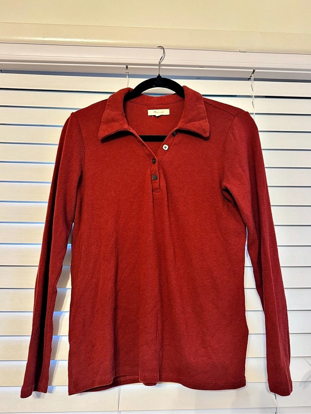Madewell Rust Red Collared Knit Polo Henley Sweater Top